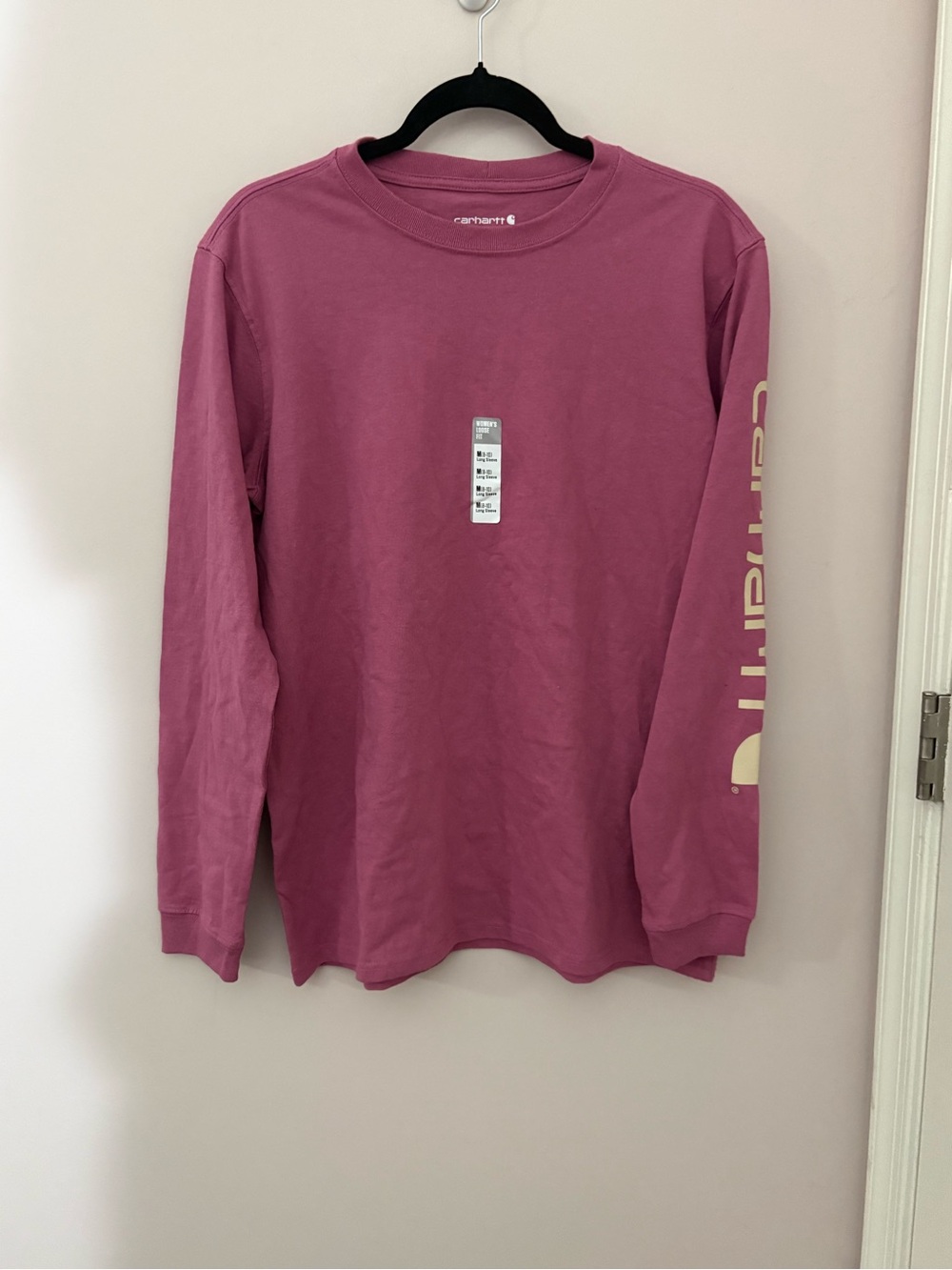New Carhartt Women’s Long Sleeve Logo Shirt Loose Fit Pink Size Medium